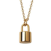 Popular stainless steel gold plated lock pendant chain necklace for women's